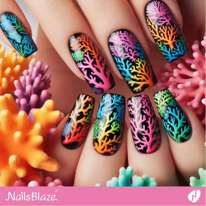Colorful Gradient Coral Reefs Nail Design | Save the Ocean Nails - NB2829
